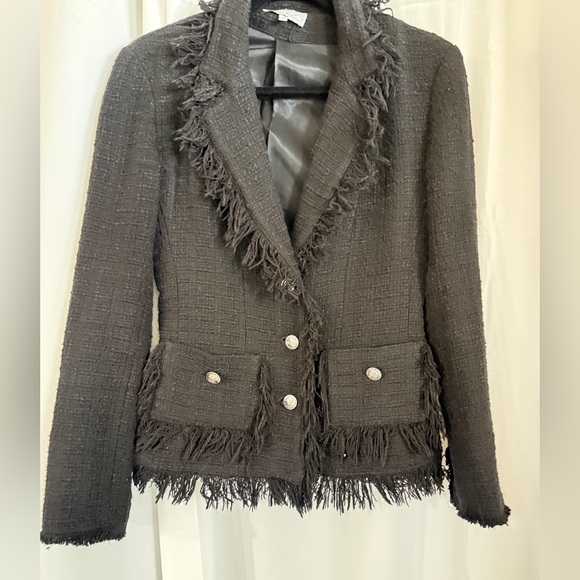 Serena Kay Paris Black Tweed Fringe Blazer | French Bouclé Jacket | Size 36/4-6 - Picture 2 of 11